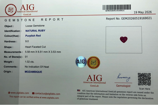 Certified Natural 1.02 ct Ruby (Mozambique)