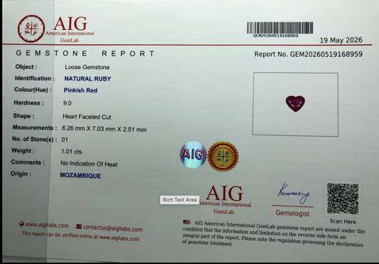 Certified Natural 1.01 ct Ruby (Mozambique)